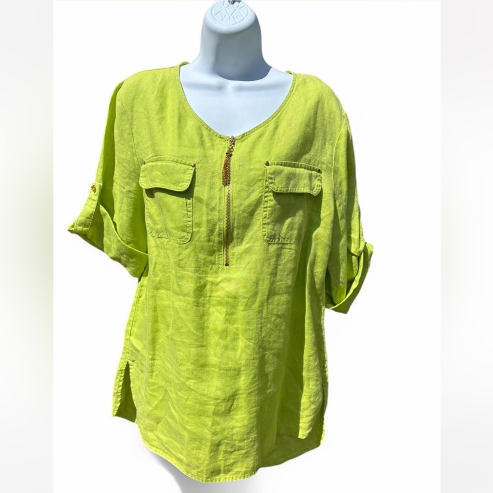 Linen blend Chartreuse Ellen Tracy Blouse